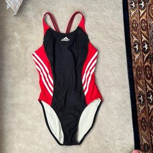 Adidas open back one piece bathingsuit. Red, Black, and white.